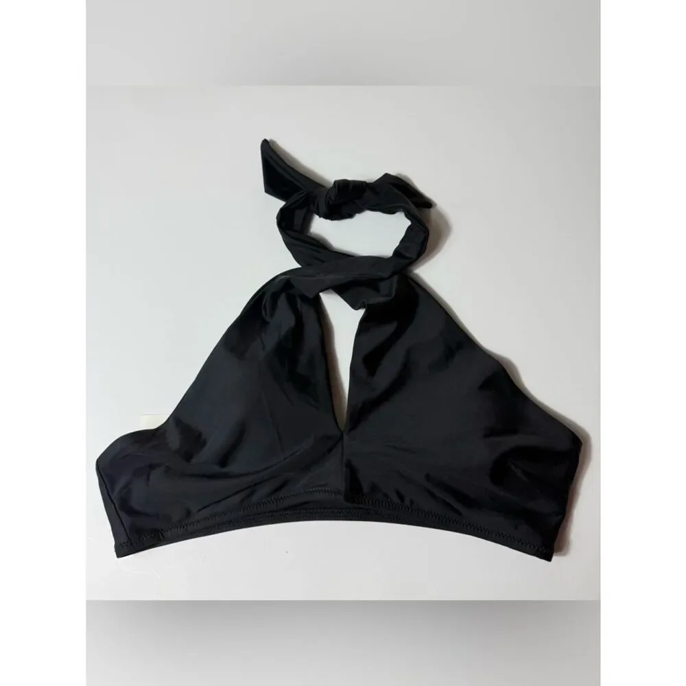 Aerie NWT Black Crossover Halter Bikini Top Size M